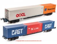 38-627A Bachmann BR FGA Outer Flats 2-Pack BR Blue (TOPS) + 5 x 20/40ft ISO Containers